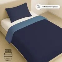 Parure copripiumino 1 piazza e mezza in microfibra mano pesca blu