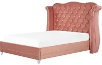 Letto in velluto color rosa 140 x 200 cm testiera alta decorata con bottoncini stile retr e tradizionale