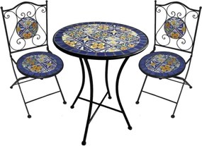 Set Bistrot Tavolo Maioliche D60xH75 Con 2 Sedie Pieghevoli Genziana