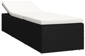 Lettini Prendisole con Tavolino 3 pz in Polyrattan Nero