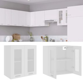 Mobile Pensile Con Vetro Bianco 60x31x60 Cm Legno Multistrato /
