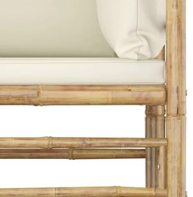 Set Salotto da Giardino 4pz con Cuscini Bianco Crema in Bambù