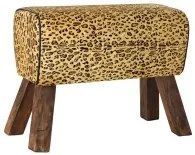 Poggiapiedi DKD Home Decor Nero Legno Marrone Pelle Leopardo (67 x 30 x 51 cm)