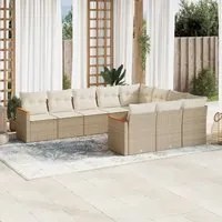 Set Divano da Giardino 10 pz con Cuscini Beige in Polyrattan 3258740