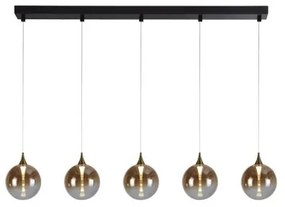 Lampada a sospensione alchemy 5lt led bar, metallo nero e vetro ambra