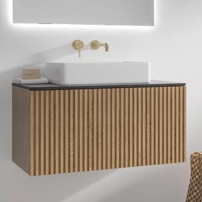 Mobile bagno sospeso 80cm rovere effetto cannettato KDS-80P - KAMALU