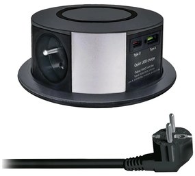 Solight PP120CW-PD20-B - Colonna presa da tavolo con Qi, 3x230V, USB-A e USB-C