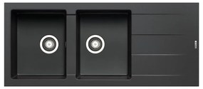 Lavello integrato 2 vasche con gocciolatoio laterale destro o sinistro PYRAMIS Athlos granito L 50 x L 116 cm nero