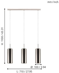 Eglo 98697 - Lampadario a sospensione con filo SELVINO 3xE27/15W/230V