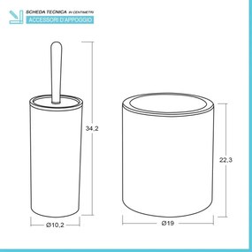 Set 2 pezzi Porta scopino e Pattumiera 5lt Grigio dettagli effetto legno Blob