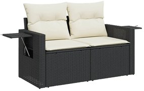 Set divani da giardino 9 pz con cuscini nero in polyrattan