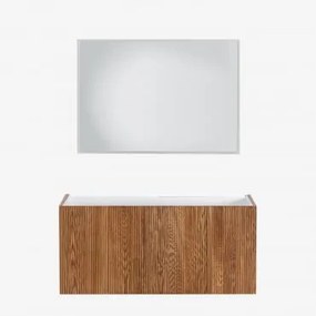 Set Mobili Da Bagno Fiore In Legno Con Lavabo Integrato Legno Scuro & Rectangular Led Y Antivaho (100x70) Tasmin & Senza Rubinetto - Sklum