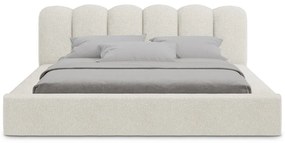 Letto matrimoniale imbottito crema con contenitore con griglia 140x200 cm Mano - Makamii