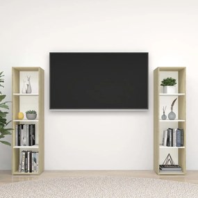 Mobili TV 2 pz Bianco e Sonoma 142,5x35x36,5 cm in Truciolato