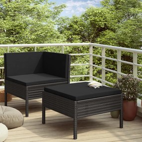 Set divani da giardino 2 pz con cuscini in polyrattan nero