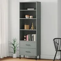 Libreria con 2 Cassetti Grigio 60x35x180 cm Legno Massello OSLO 351007