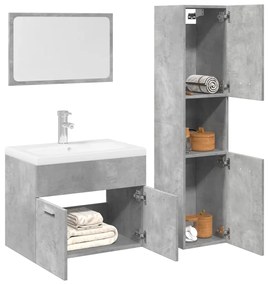 Set Mobili Da Bagno 3 Pz Grigio Cemento İn Legno Multistrato /