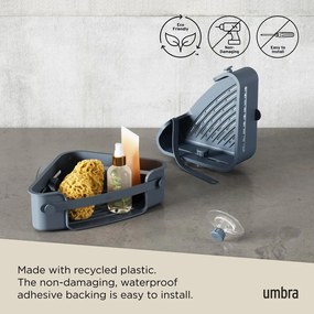 Mensola angolare blu per il bagno in plastica riciclata senza foratura Flex - Umbra