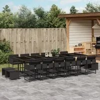 Set da Pranzo da Giardino 17 pz con Cuscini Nero in Polyrattan 3278130