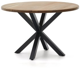 Kave Home - Tavolo rotondo Argo in legno massiccio di acacia e gambe in acciaio nero Ã˜ 120 cm