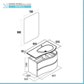 Mobile bagno sospeso 90 cm Melody cappuccino con vasca a destra