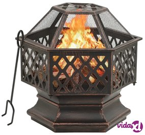 vidaXL Braciere Rustico con Attizzatoio 62x54x56 cm XXL in Acciaio