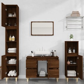Set Mobili Da Bagno 3 Pz Rovere Marrone İn Legno Multistrato /