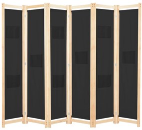 Divisorio a 6 pannelli nero 240x170x4 cm in tessuto