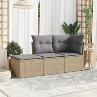 Set Divano da Giardino 3 pz con Cuscini Beige in Polyrattan 3217469