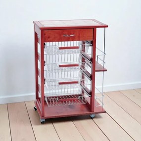 Carrello porta frutta con cassetto e bottigliera CILIEGIO