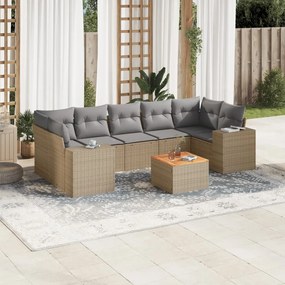 Set divano da giardino 8 pz con cuscini beige in polyrattan