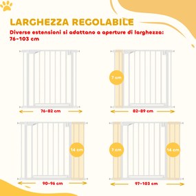 Cancello di Sicurezza per Bambini e Animali 76-103x76 cm Chiusura Automatica e Montaggio a Pressione Bianco...