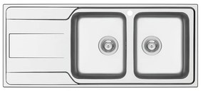 Lavello integrato 2 vasche con gocciolatoio a sinistra DELINIA Basalt R50 inox L 50 x L 116 cm argento