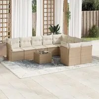 Set Divano da Giardino 10 pz con Cuscini Beige in Polyrattan 3218178