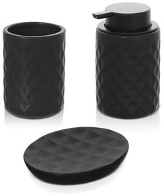 Accessori bagno da appoggio in set 3 pezzi ceramica colore nero Cristal