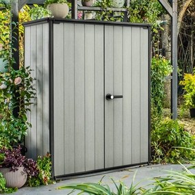 Box Porta Attrezzi Da Esterno In Resina 140x73,6x170,4H Cm High Store Grigio Effetto Legno Keter