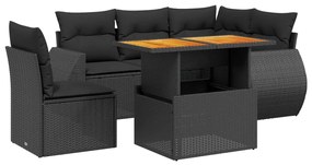 Set divano da giardino 6 pz con cuscini nero in polyrattan