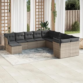 Set divani da giardino 11 pz con cuscini in polyrattan grigio