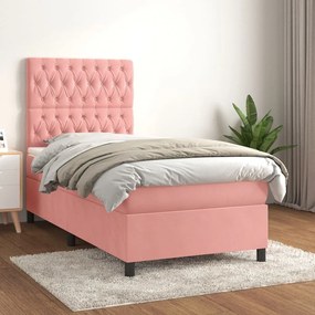 Giroletto A Molle Con Materasso Rosa 90x200 Cm İn Velluto /