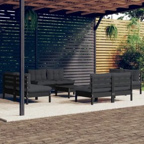 Set Divani da Giardino 9 pz con Cuscini Antracite Legno di Pino