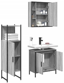 Set mobili da bagno 3 pz grigio sonoma in legno multistrato