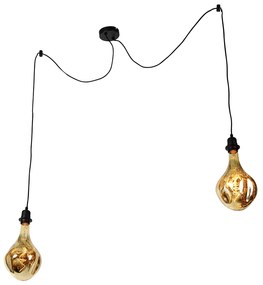 Lampada a sospensione nera 2 luci incl. LED specchio oro dimmerabile - Cava