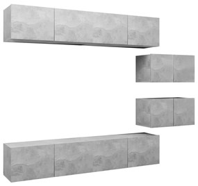 Set di Mobili Porta TV 6 pz Grigio Cemento in Legno Multistrato