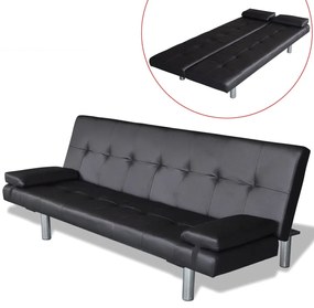 Divano Letto Con 2 Cuscini İn Similpelle Regolabile Nero /