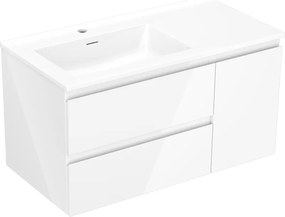 Mexen Orio armadietto da bagno 90 cm con lavabo Otis sinistro, 2S, 1D, bianco lucido - 91A13-09047-3-BBFFF00-W18L00