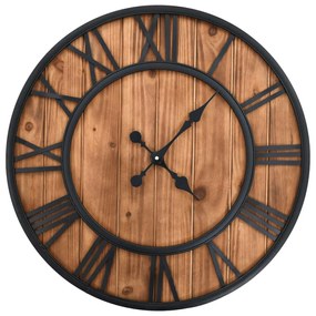 Orologio Da Parete Vintage Al Quarzo Legno E Metallo 60 Cm Xxl /