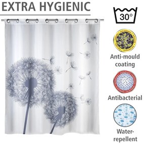 Tenda da doccia bianca con finitura antimuffa Dandelions, 180 x 200 cm Astera - Wenko