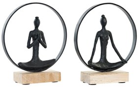 Statua Decorativa DKD Home Decor Nero Marrone Alluminio Legno di mango Yoga Moderno (23 x 10 x 27 cm) (2 Unità)