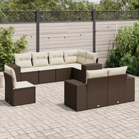 Set divani da giardino 8 pz con cuscini marrone in polyrattan