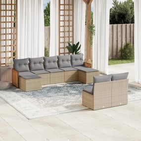 Set divano da giardino 9 pz con cuscini beige in polyrattan